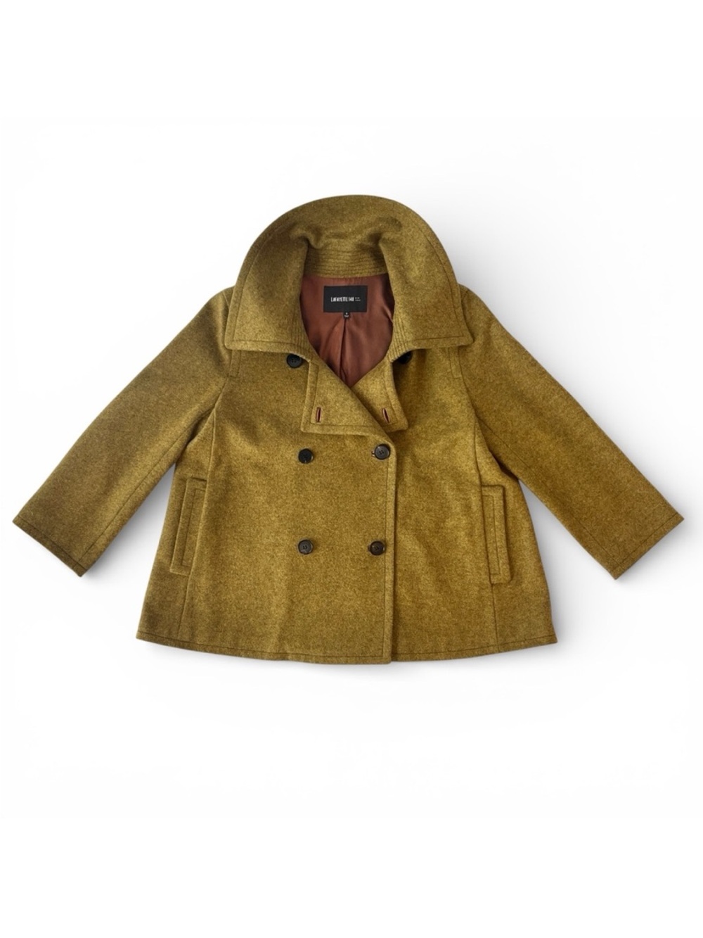 Lafayette 148 Olive Wool Double Breasted Cropped Boxy Peacoat Jacket small